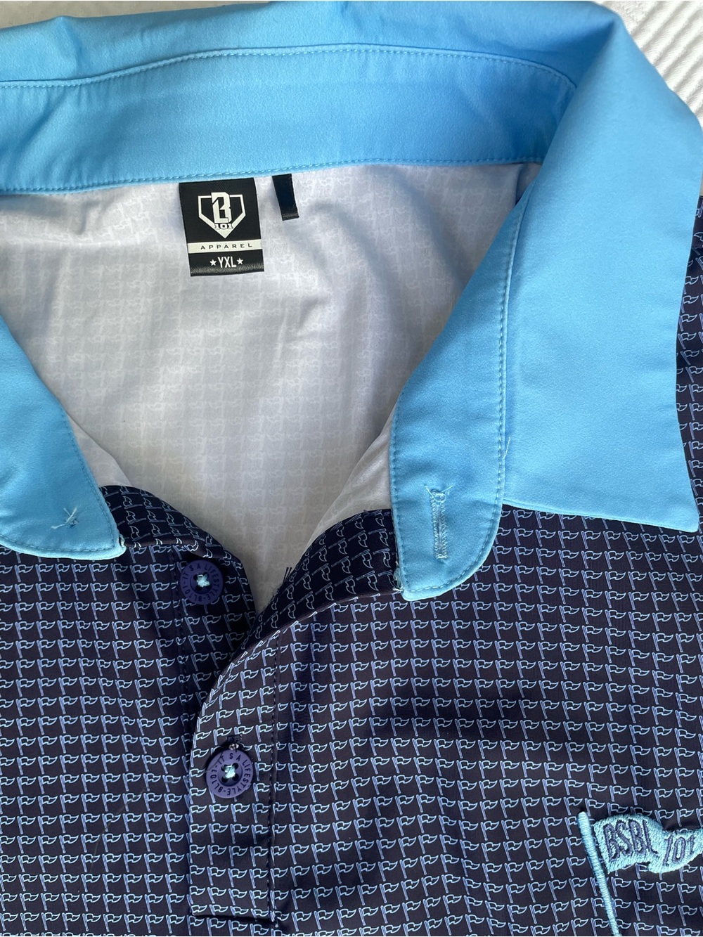 Baseball Lifestyle 101 Pennant two-tone Navy and Light Blue Boys Polo XL - Picture 2 of 3
